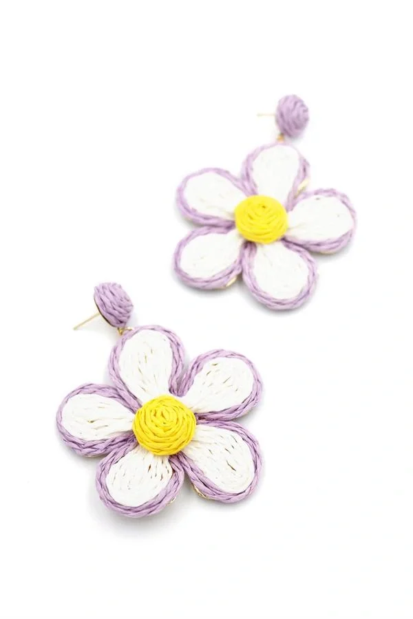 Kumaş Papatya Küpe - Mor