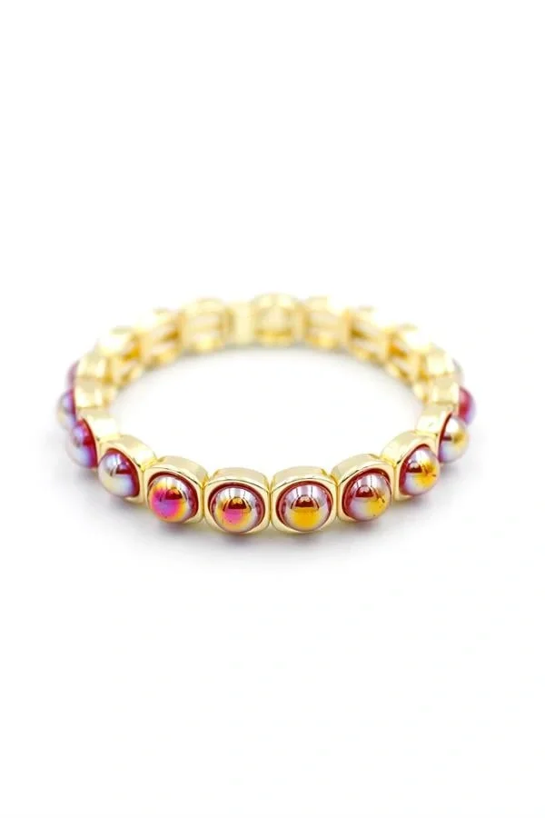 Lastikli Taşlı Bileklik - Fuşya