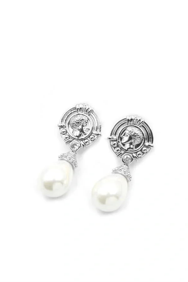 Madalyon İncili Küpe - Gümüş