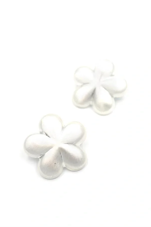 Metal Çiçek Küpe - Gümüş