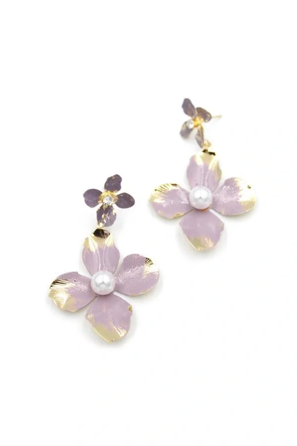 Metal Çiçek Küpe - Pembe