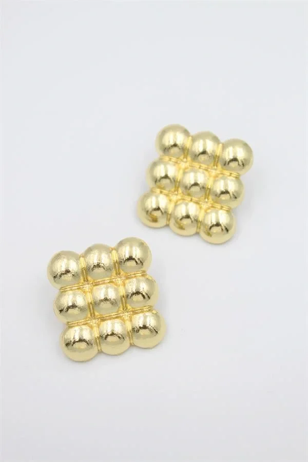 Metal Kare Küpe - Altın