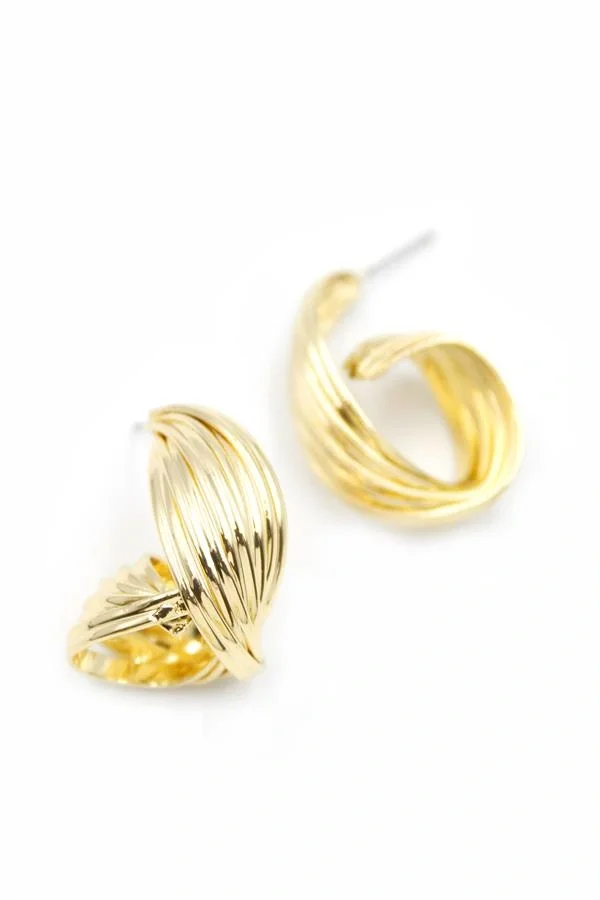 Metal Kıvrımlı Küpe - Altın