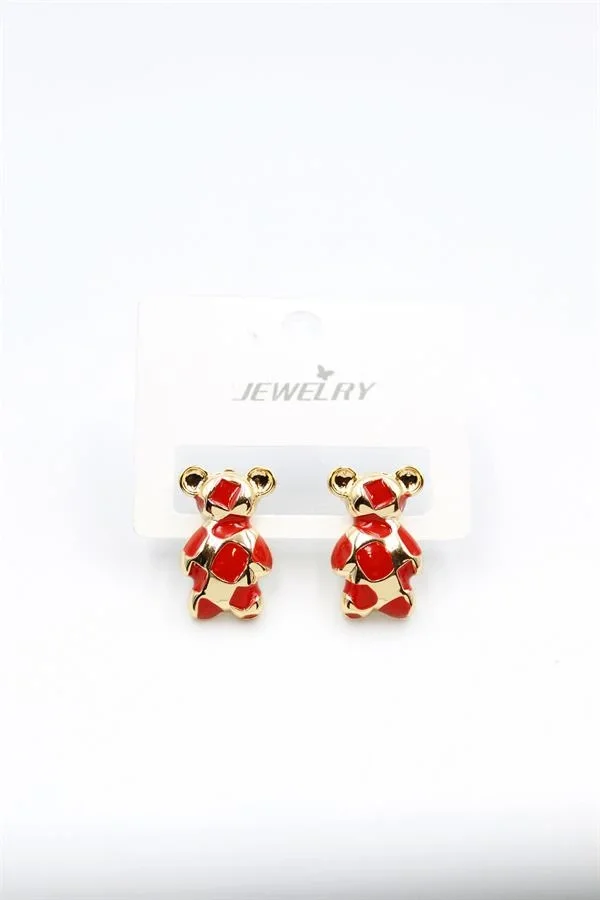 Mineli Ayıcık Küpe - Kırmızı