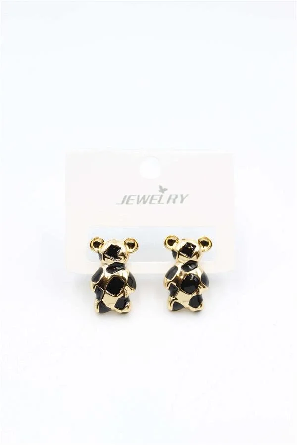 Mineli Ayıcık Küpe - Siyah