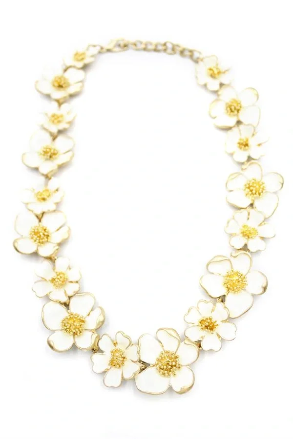 Mineli Çiçek Kolye - Krem