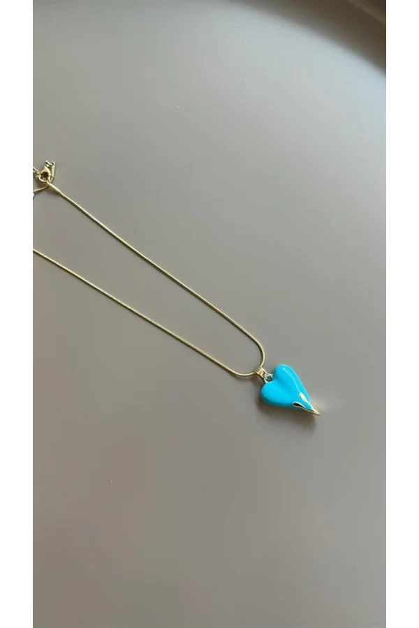 Mineli Kalp Kolye - Mavi