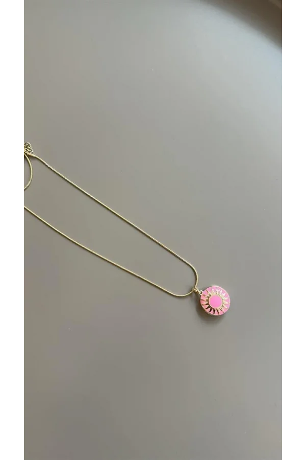 Mineli Kapaklı Kolye - Pembe