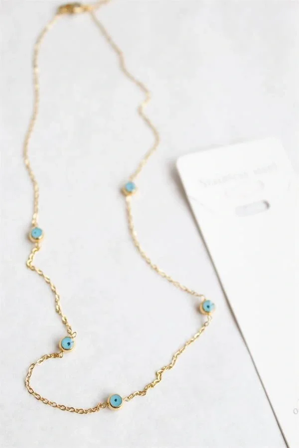 Nazar Boncuk Çelik Kolye - Altın