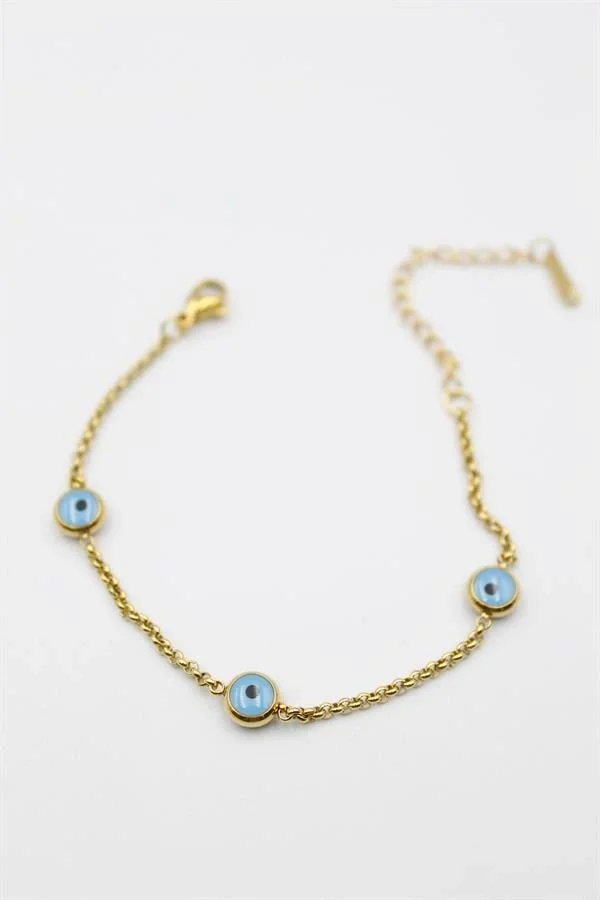 Nazarlı Zincir Çelik Bileklik - Altın