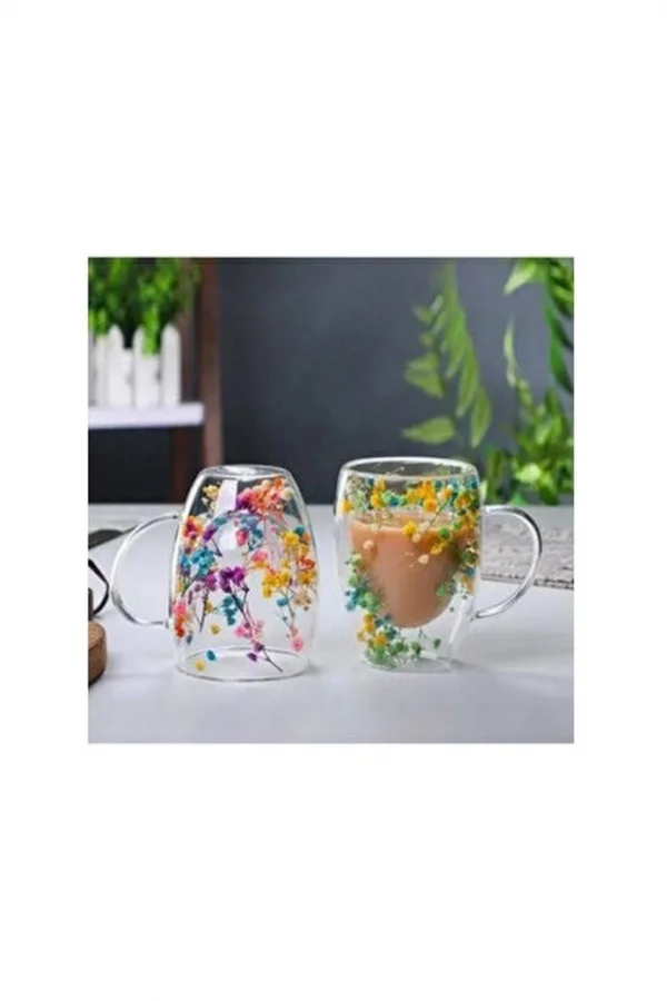 Organik Çiçekli Borosilikat Bardak 350 Ml. Royaleks-BRD-150 BH