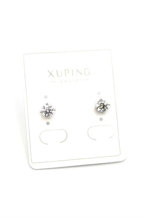 Orta Boy Tek Taş Küpe - Gümüş