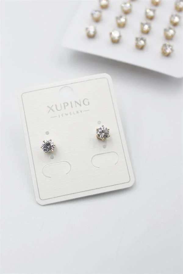 Orta Boy Zirkon Taşlı Tektaş  Küpe - Altın