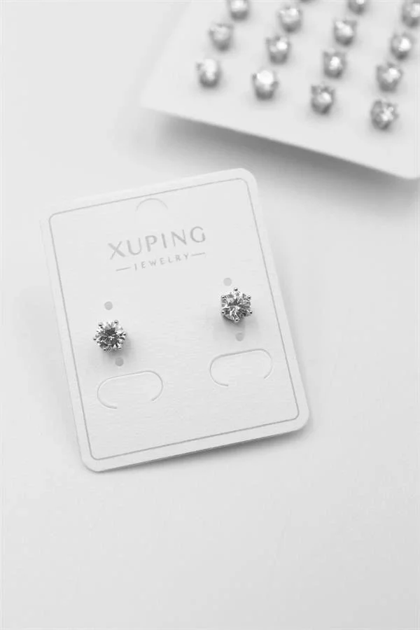 Orta Boy Zirkon Taşlı Tektaş  Küpe - Gümüş