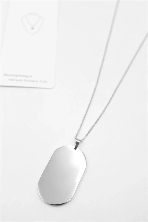 Oval Plaka Kolye - Gümüş