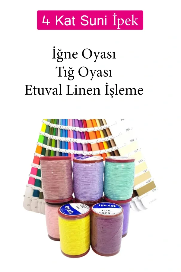 Oyalı 4 Kat Suni İpek İplik İğne Oyası Boncuk İpi Tığ Oyası No:744