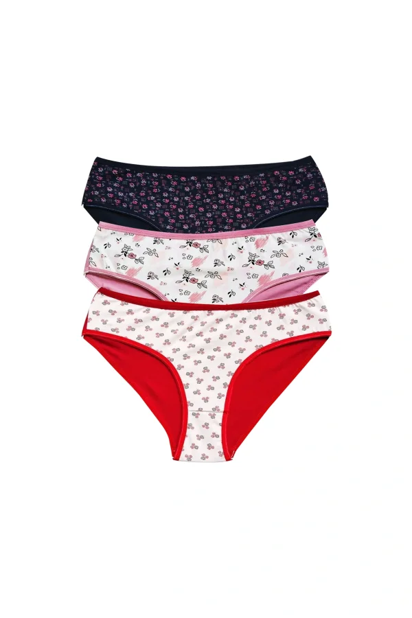 Pamuklu Geniş Kenarlı Likralı Desenli Bato Kadın Külot 3lü Paket Set2