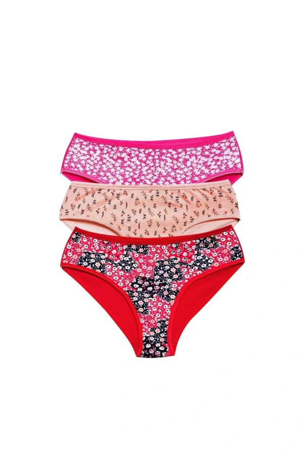 Pamuklu Geniş Kenarlı Likralı Desenli Bato Kadın Külot 3lü Paket Set3