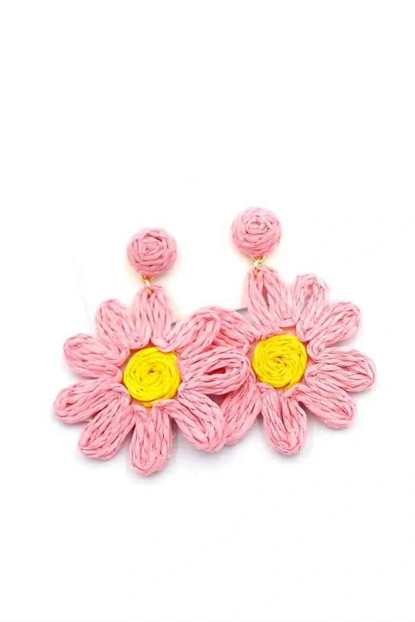 Papatya Hasır Küpe - Pembe