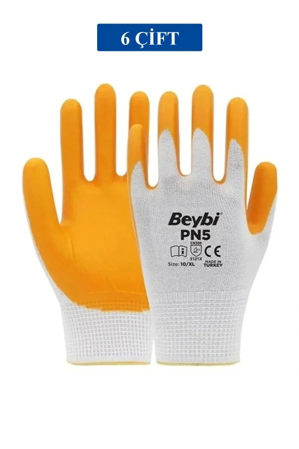 Pn5 Sarı Iş Eldiveni Polyester No:10 Örme Nitril Beybi Royaleks Group - 6 Çift