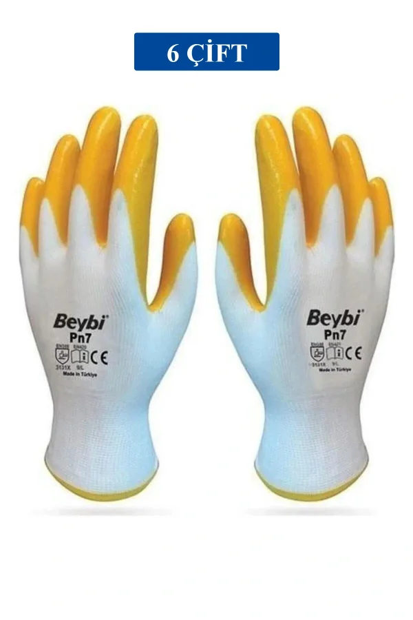 Pn7 Sarı Iş Eldiveni Polyester Örme Nitril Beybi No:10 Royaleks Group - 6 Çift