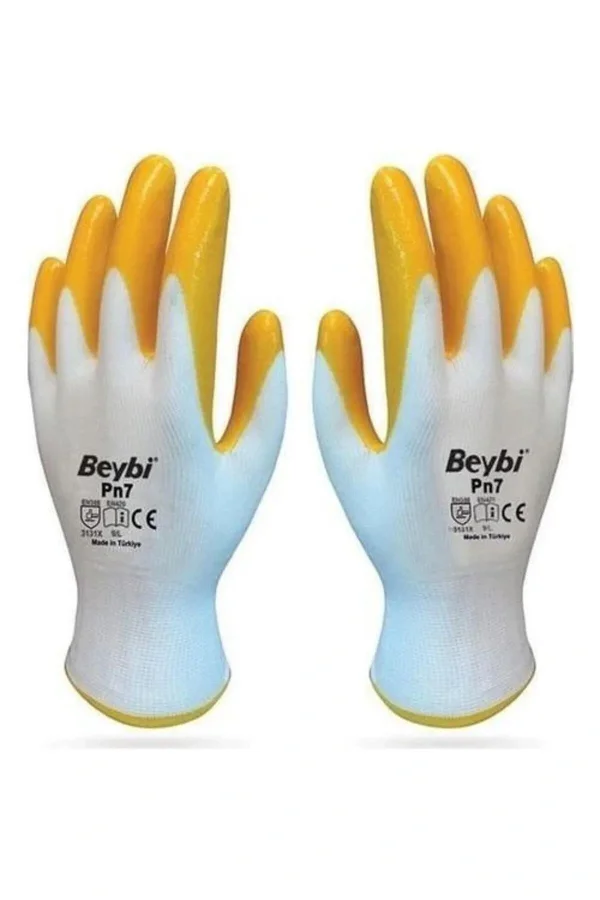 Pn7 Sarı Iş Eldiveni Polyester Örme Nitril Beybi No:10 Royaleks Group - 6 Çift