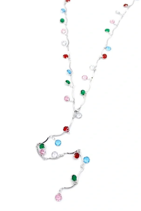 Renkli Taşlı Y Kolye - Gümüş
