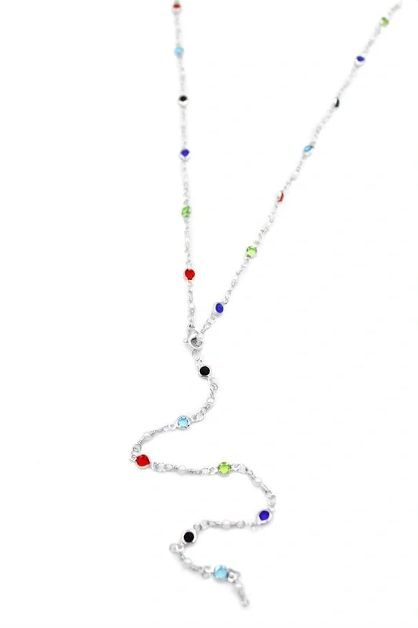 Renkli Taşlı Y Kolye - Gümüş