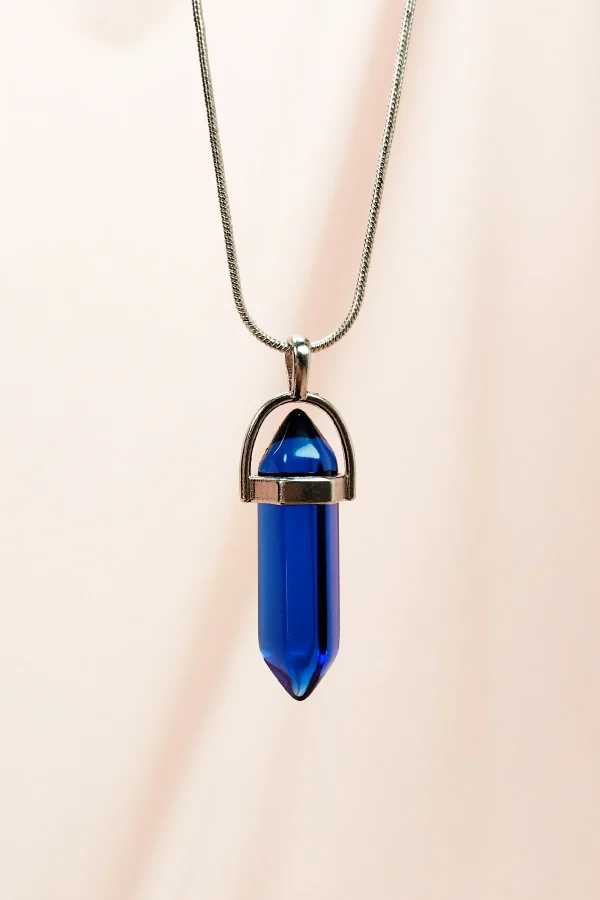 Safir Doğal Taşı Zincirli El Yapımı Tasarımlı Kolye Uç: 3,5 cm Zincir: 20 cm Kutulu