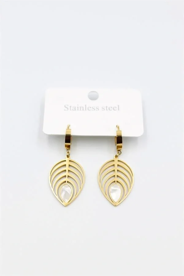 Sedef Yaprak Küpe - Altın