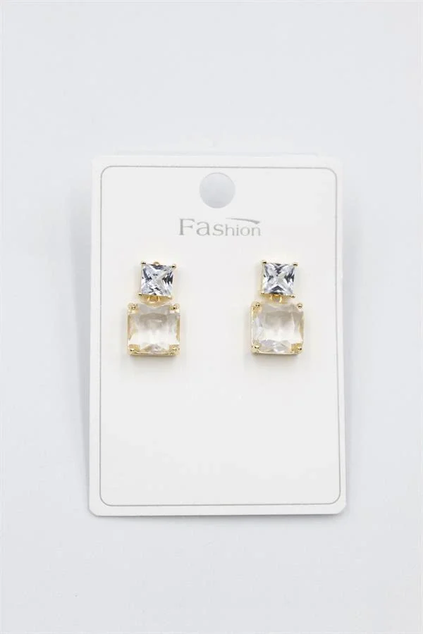 Taşlı Baget Küpe - Altın