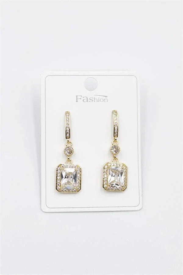 Taşlı Baget Küpe - Altın