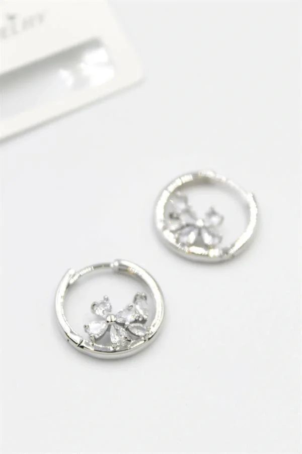 Taşlı Çiçek Küpe - Gümüş