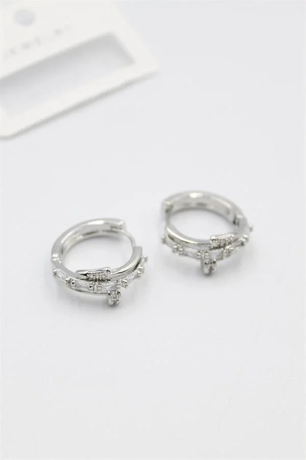 Taşlı Çivi Küpe - Gümüş