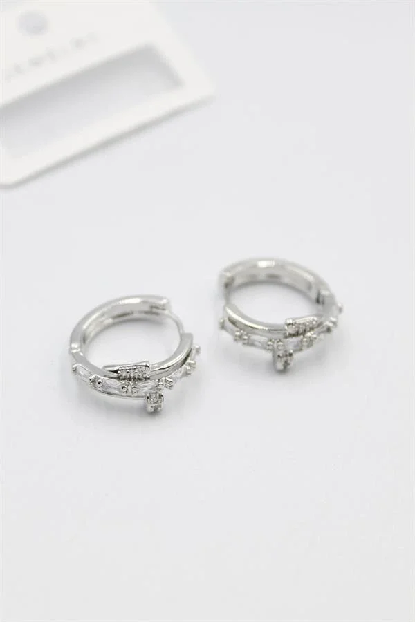 Taşlı Çivi Küpe - Gümüş