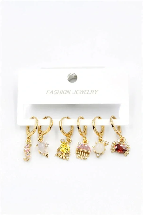 Taşlı Çoklu Küpe - Altın