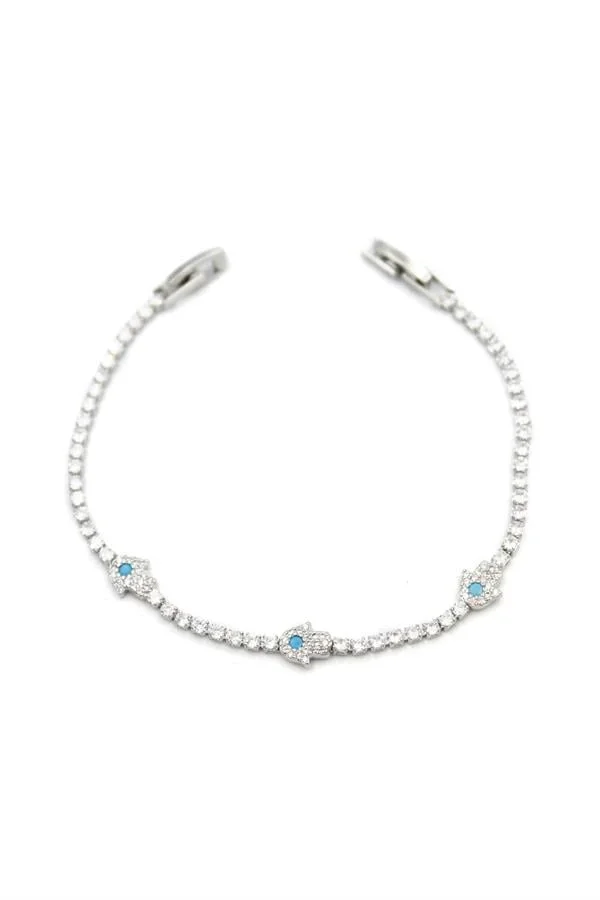 Taşlı Fatıma Ana Eli Bileklik - Gümüş