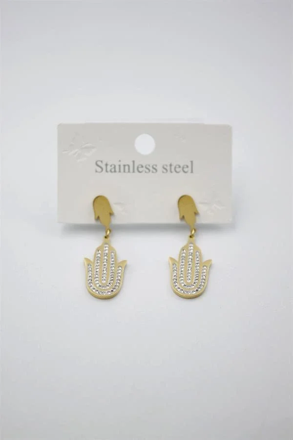 Taşlı Fatıma Eli Küpe - Altın