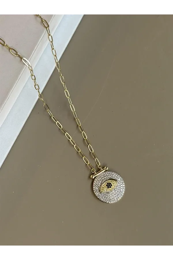 Taşlı Göz Kolye - Altın