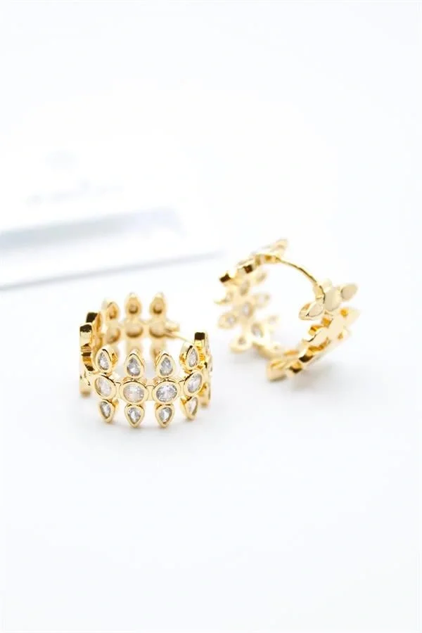 Taşlı Halka Küpe - Altın