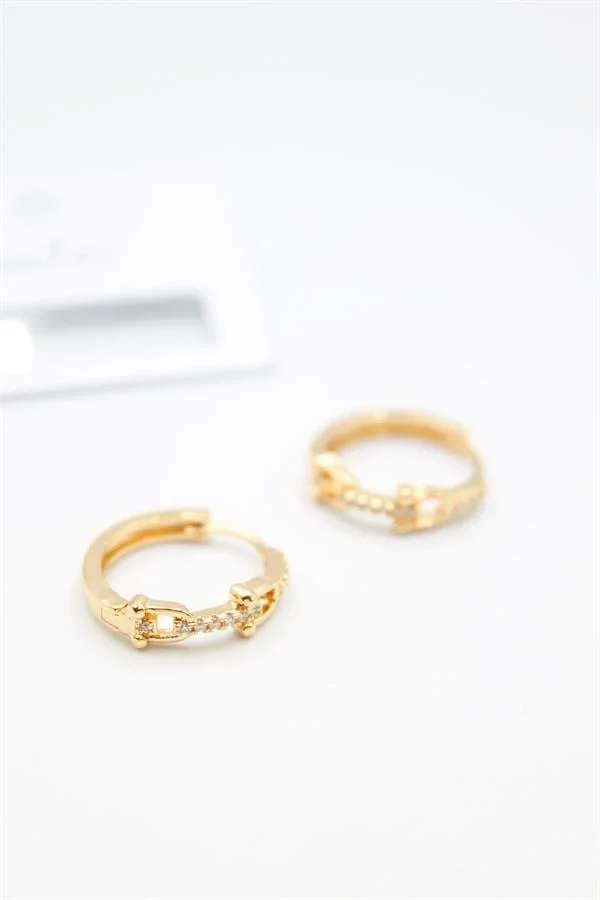 Taşlı Halka Küpe - Altın