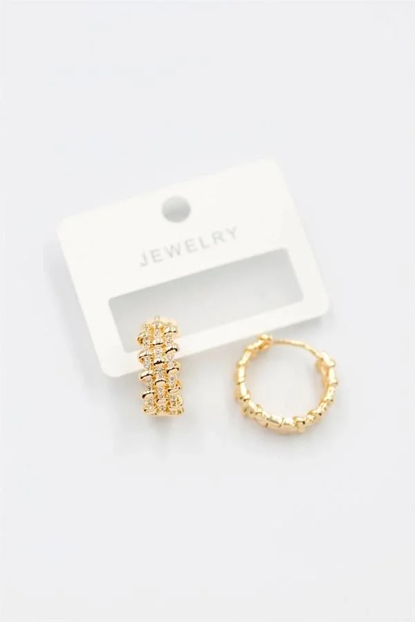 Taşlı Halka Küpe - Altın