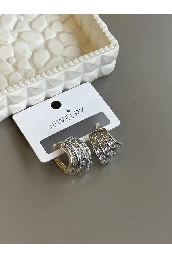 Taşlı Halka Küpe - Altın