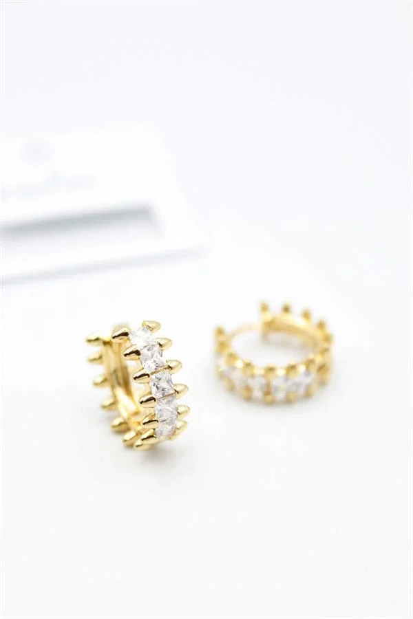 Taşlı Halka Küpe - Altın