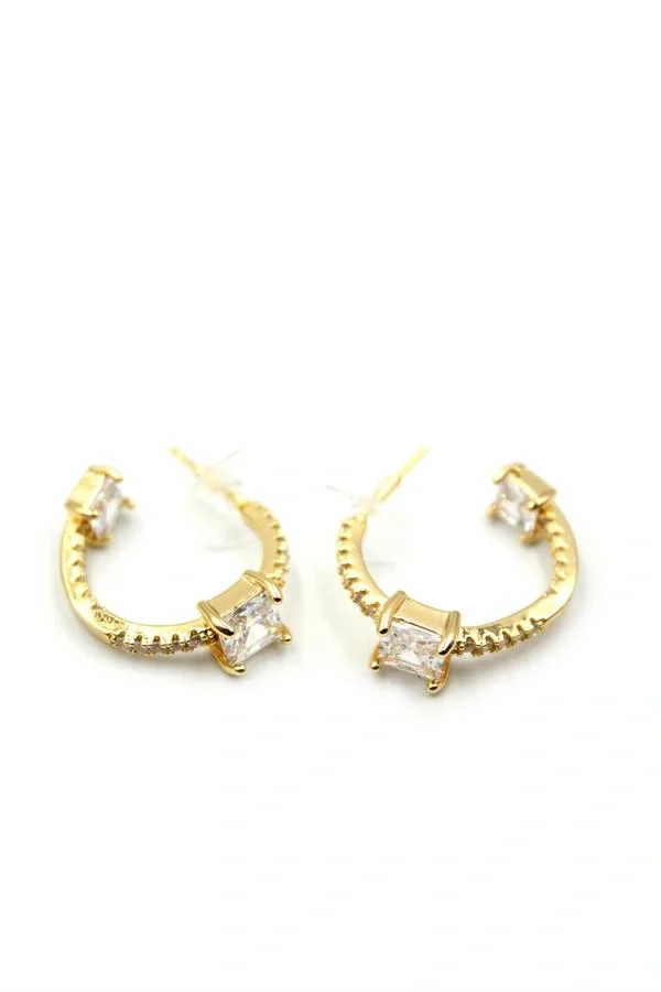 Taşlı Halka Küpe - Altın