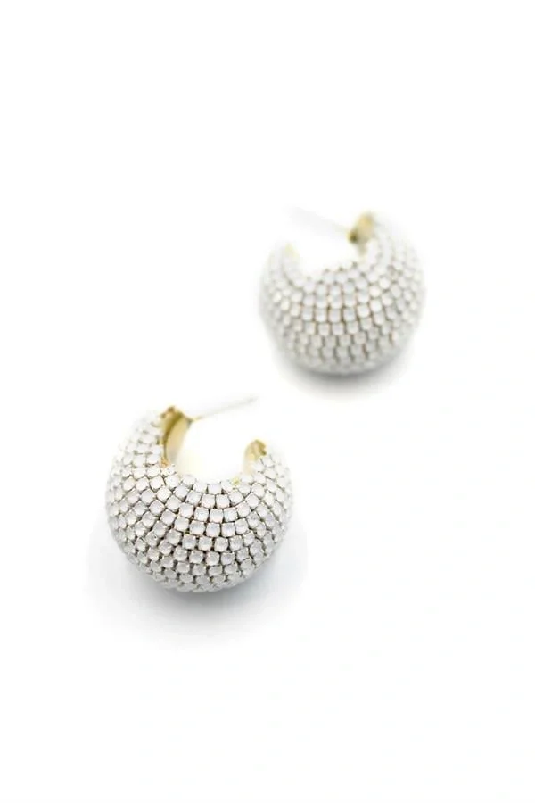 Taşlı Halka Küpe - Beyaz