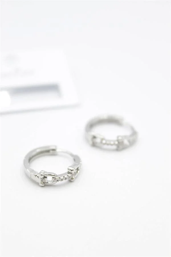 Taşlı Halka Küpe - Gümüş