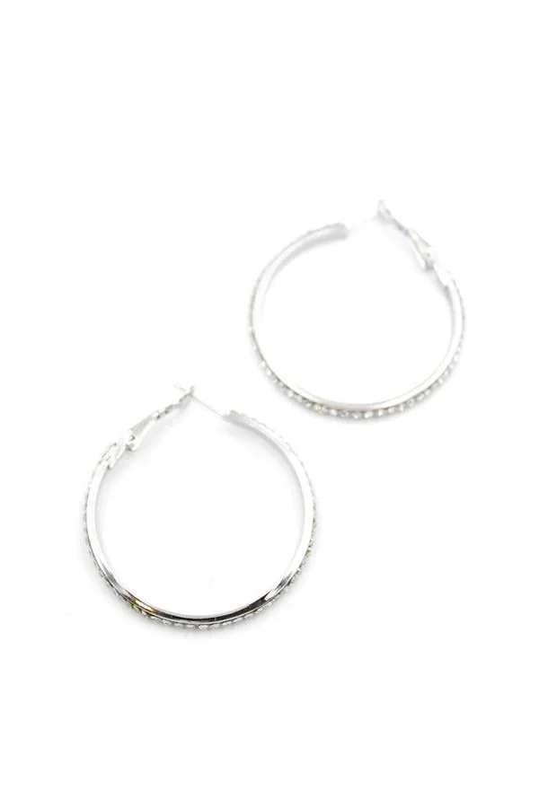 Taşlı Halka Küpe - Gümüş