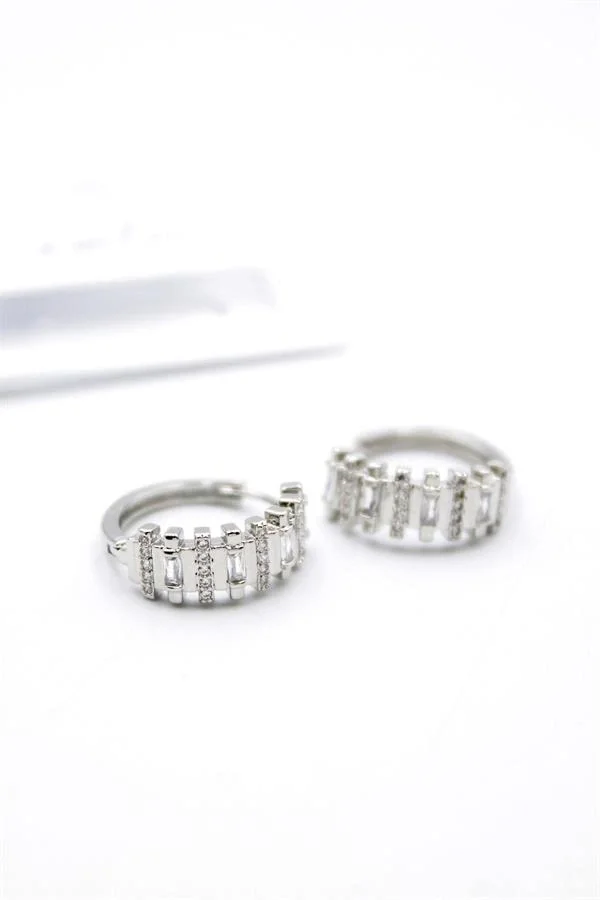 Taşlı Halka Küpe - Gümüş