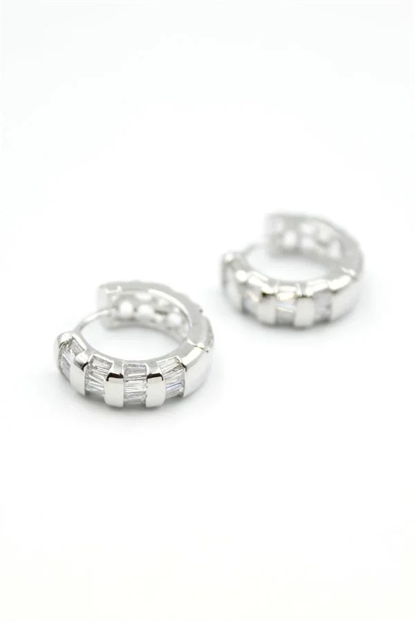 Taşlı Halka Küpe - Gümüş